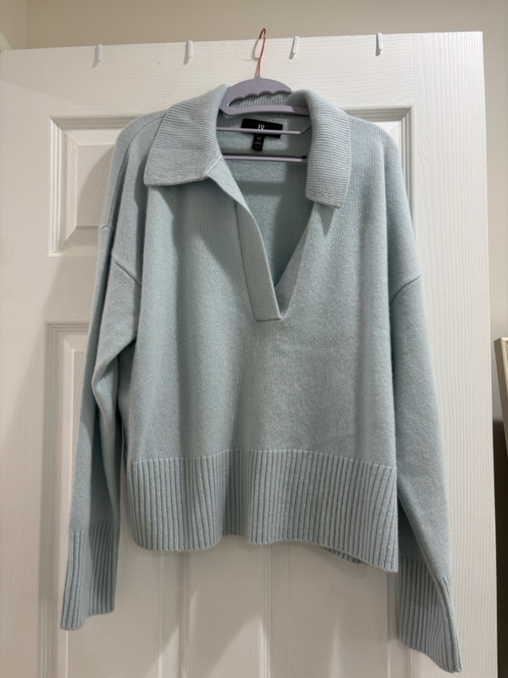 BANANA REPUBLIC 100% Cashmere Sweater Polo Light Blue Sz XL lightweight comfort